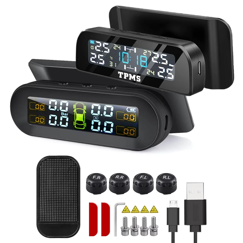 TPMS Car Tire Pressure Sensors Solar Tire Pressure Monitoring System TMPS Temperature Alarm Auto 4 Wheel Tyre External Sensor
