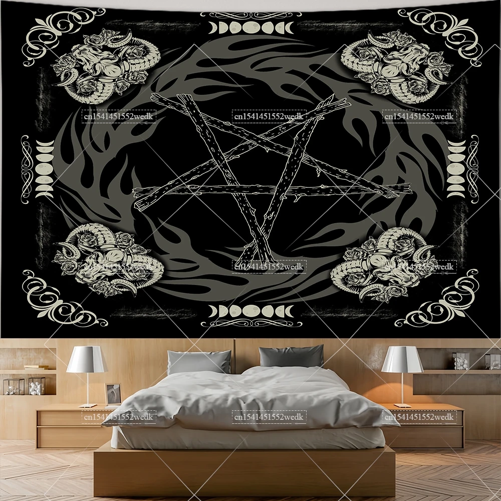 Hippie Pentagramm Wicca Wandteppich Mond Keltisches Altartuch Okkult Hexerei Wandteppich Ästhetische Tarot Wahrsagerei Wandteppiche – Detail 4