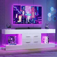 Modern 60 Inch TV Stand for 65/60/55+ TV, High Gloss White Entertainment Center with 2 Drawers & LED Lights for Living Room 4