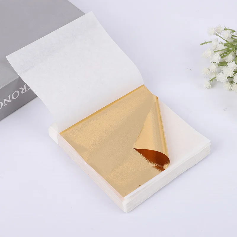 100Pcs Imitation Gold Foil Paper Leaf Sheets for Gilding Funiture Lines Wall Craft Home Decoration Wedding Party Gift DIY Nail