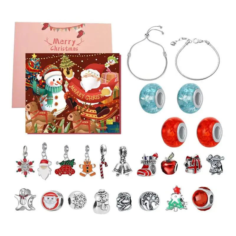 

Комплект браслетов с календарём и бусинами для женщин, ювелирные украшения «сделай сам», календарь с обратным отсчетом на Рождество, 22 подвески