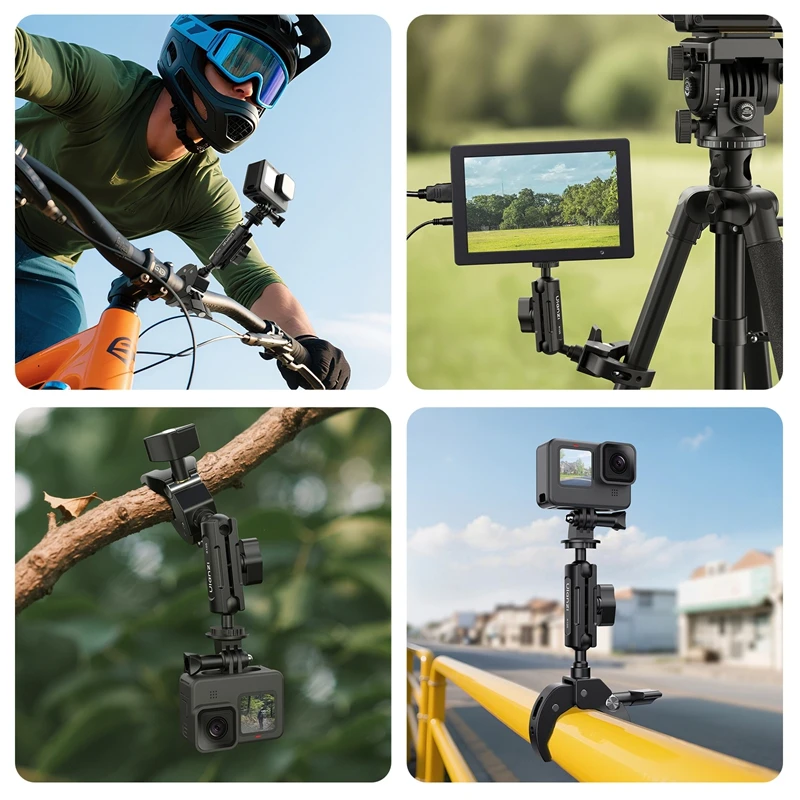 Ulanzi R105 Bicycle Rail Mount Clamp 360° Adjustable Knob with 1/4" Mount for Insta360 Action Camera Monitor Photography Light