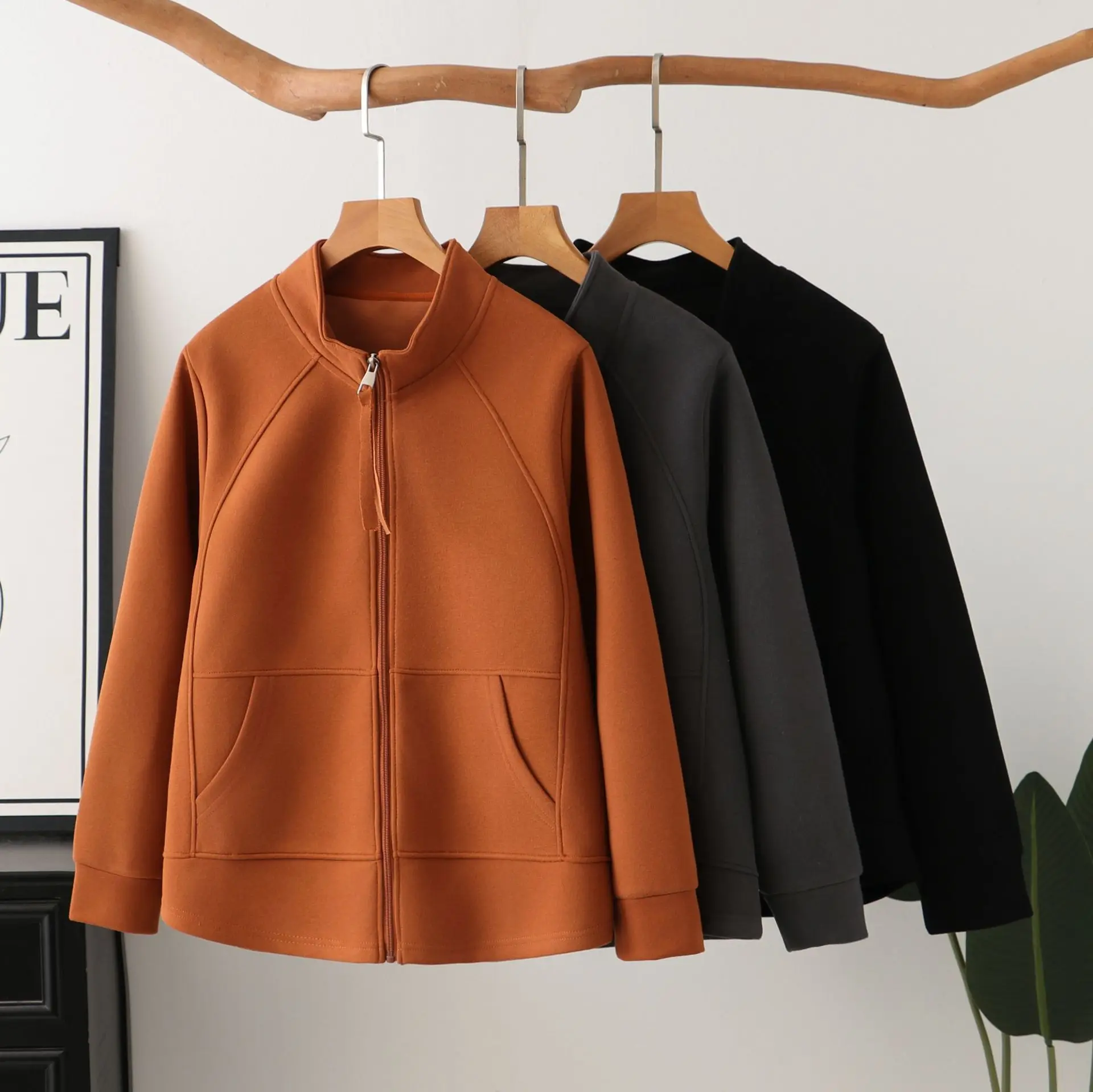 XXXXL Fashion Plus Size Women's Jacket Autumn New Style Simple stand-up Collar Long Sleeved Sweatshirt 8235