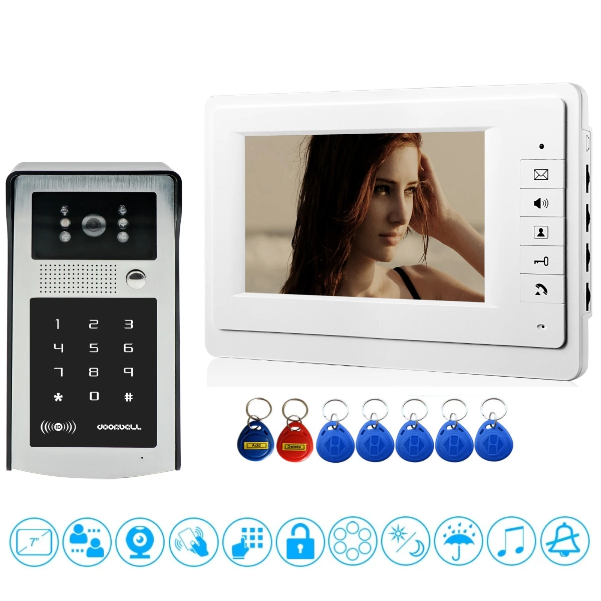 

7Inch Wired Video Intercom Home System For Apartment Ring Doorbell IR Night Vision IP65 Camera Password FRID Card Access Control