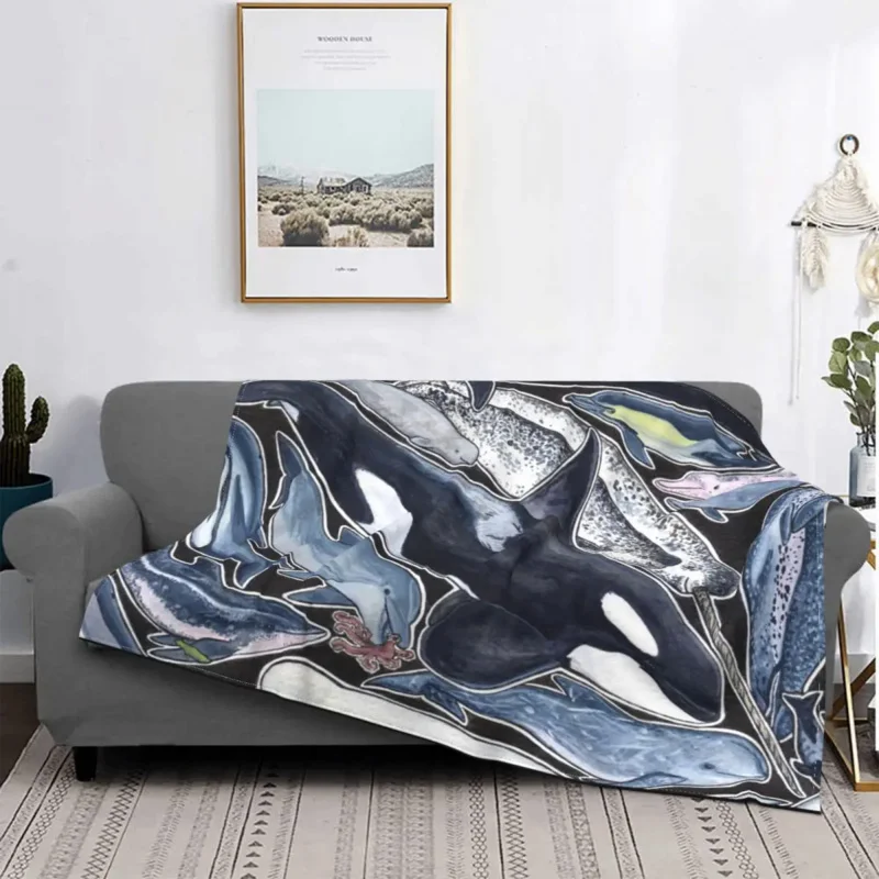 

Dolphin Orcas Belugas Narwhals Blanket Coral Fleece Plush Winter Sea Soft Throw Blankets for Home Bedroom Bedding Throws