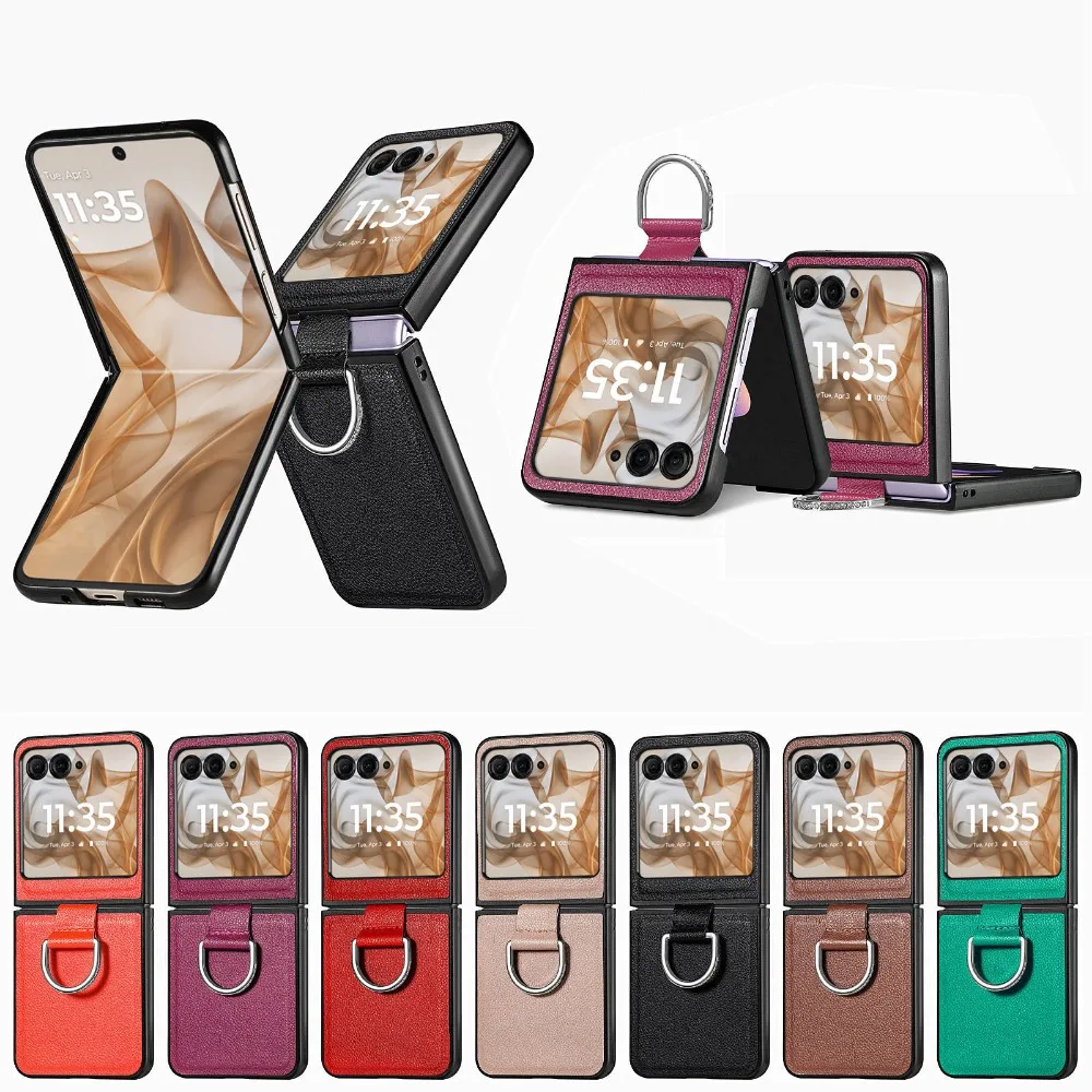 Elegant Lychee Pattern PU Leather Folding Phone Case with Ring