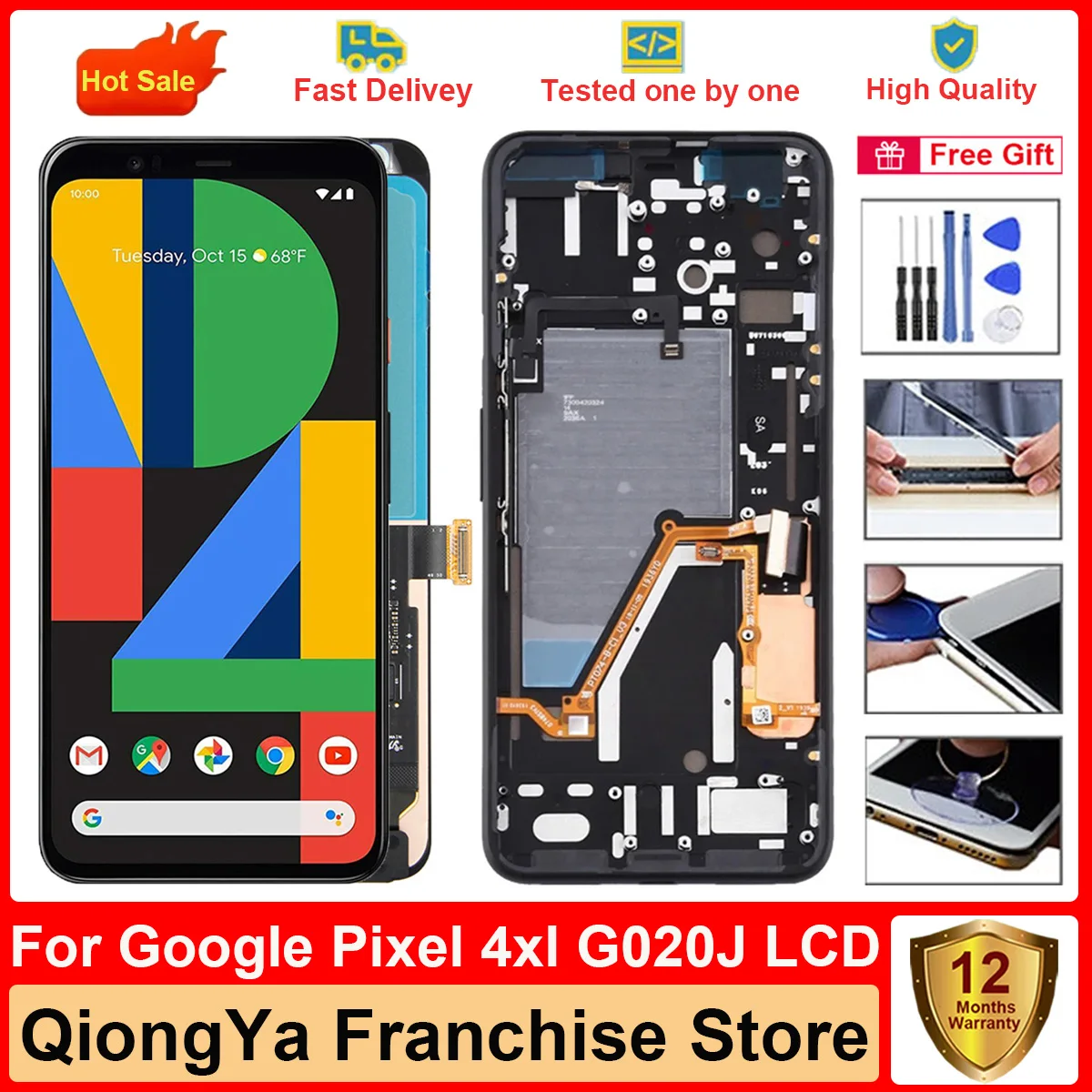 

New Tested 6.3" Original AMOLED pixel 4xl Display For Google Pixel 4 XL G020J G020P LCD and Touch Screen Digitizer Assembly Part