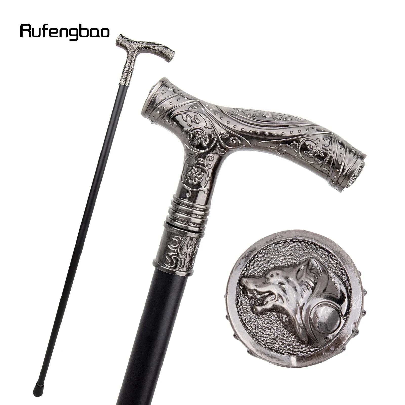 

Silver Wolf Head Flower Single Joint Walking Stick Decorative Cospaly Party Fashionable Cane Halloween Crosier 93cm