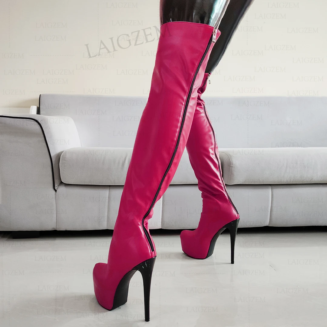 Laigzem Women Over Knee High Boots Platform Faux Leather