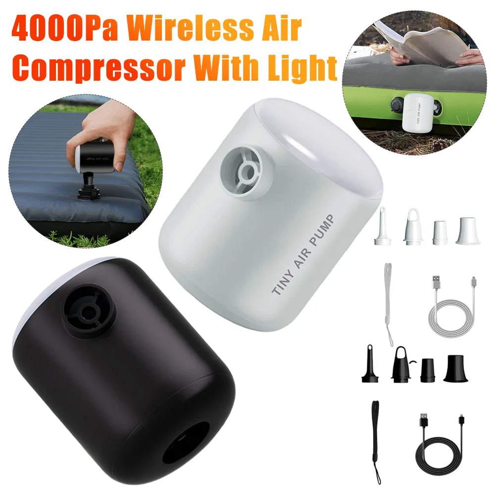 Mini Air Inflator Pump With Light Camping Wireless Air Compressor 3 Lighting Modes Swimming Tube Inflator For Outdoor Tools New