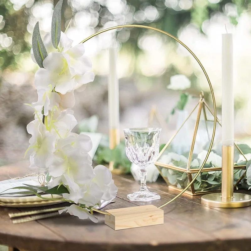 15 Pcs Metal Floral Centerpiece Table Decorations Hoop Centerpiece With Stand Gold Centerpieces For Table 15 Wooden Holders 30 Artificial Flowers 30...
