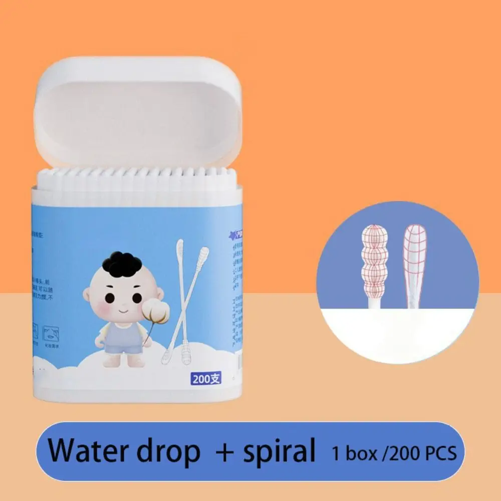 Dual Tips Baby Cotton Swab Soft Degreasing Cotton Extra Thin Stem Sterile Buds Ear Wax Spoon Young Children 200 pcs cotton swabs