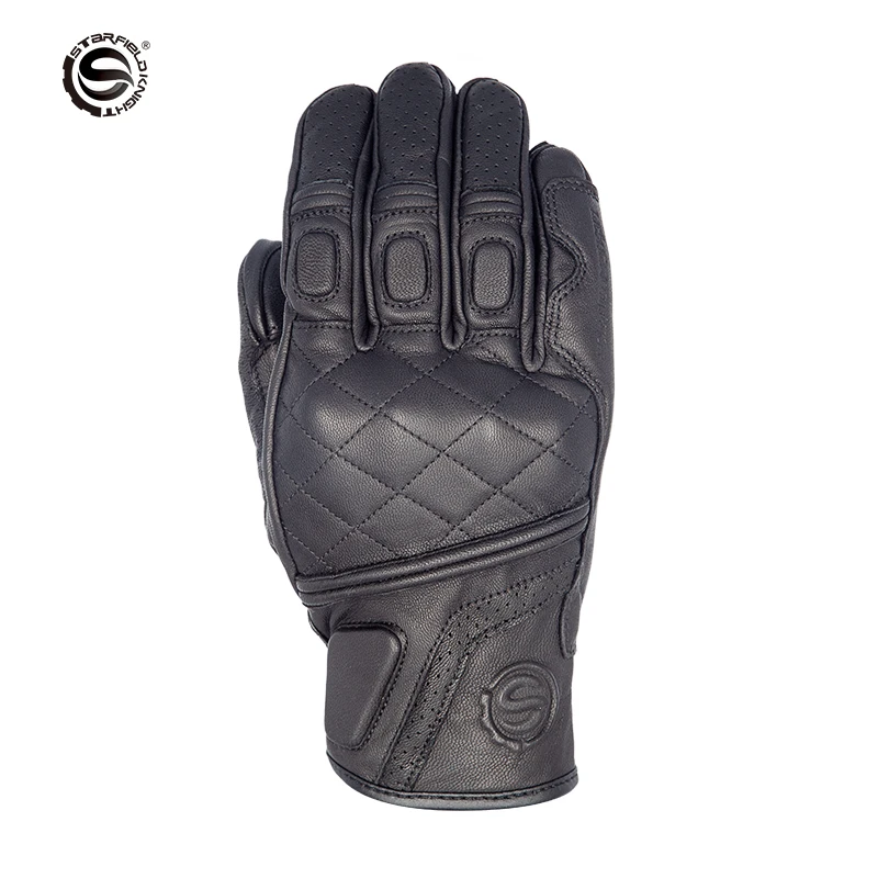 

SFK Retro Black Motorcyle Gloves Motocross Cycling Riding Off-road Genuine Goat Leather Touch Screen Motorbike Riding Guantes