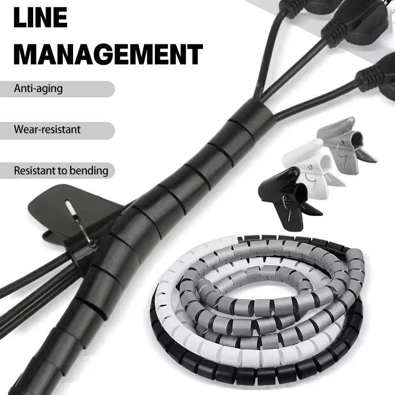 สายเคเบิลหลอดแขนยืดหยุ่นสายไฟ Bundler Wire Wrap ระบบการจัดการสายเคเบิลโต๊ะสายไฟสําหรับ Office Home TV PC คอมพิวเตอร์ 1