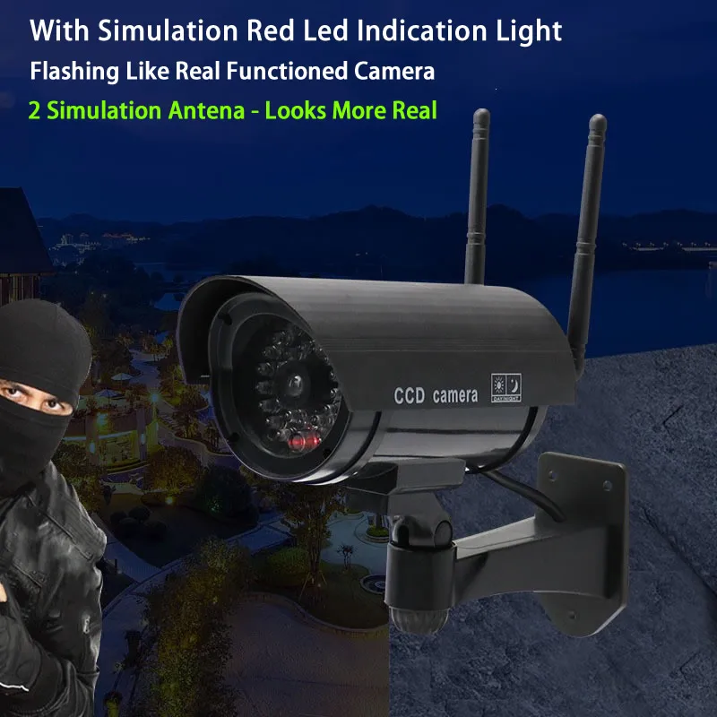 Dual Antenna Fake Wireless Security Camera with Flashing LED