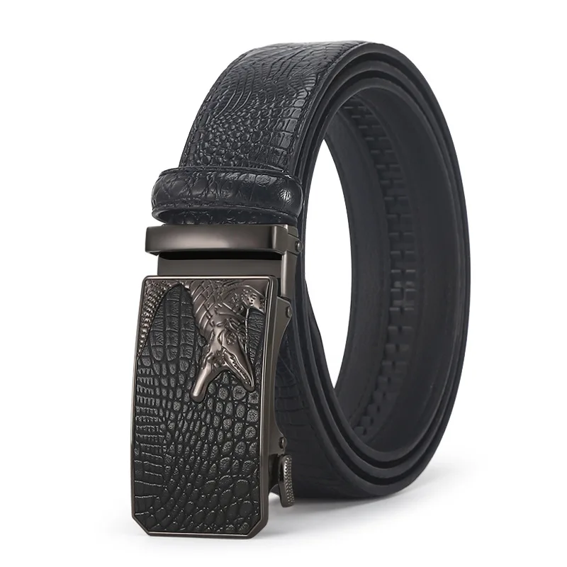 VOOTHOST Business Men's Belt Black Brown Casual Crocodile Pattern Leather Automatic Buckle Suit Pants Jeans Belt Waistband V0257_voghion.com