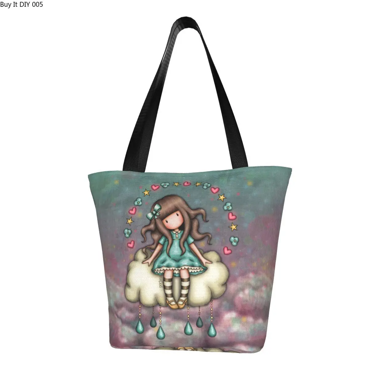 

Многоразовая мультяшная женская сумка для покупок, Санторо, Gorjuss, Женская Холщовая Сумка-тоут через плечо, портативная Фантастическая продуктовая сумка-шоппер