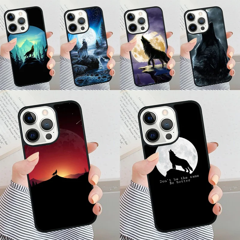 Custodia Per Telefono Moon Roaring Wolf Per Iphone 11 12 13 14 15 Pro Max Cover Posteriore Per Apple Xs Max Xr 7 8 Plus Se2020 Coque Fundas