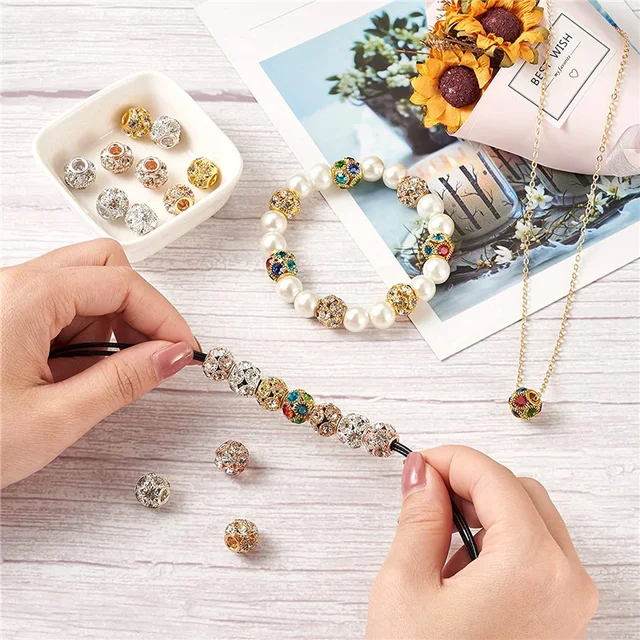 20Pcs Rhinestone European Beads Large Hole Crystal Charm Beads Rondelle  Spacer Beads for Necklace Earring DIY Bracelet Making