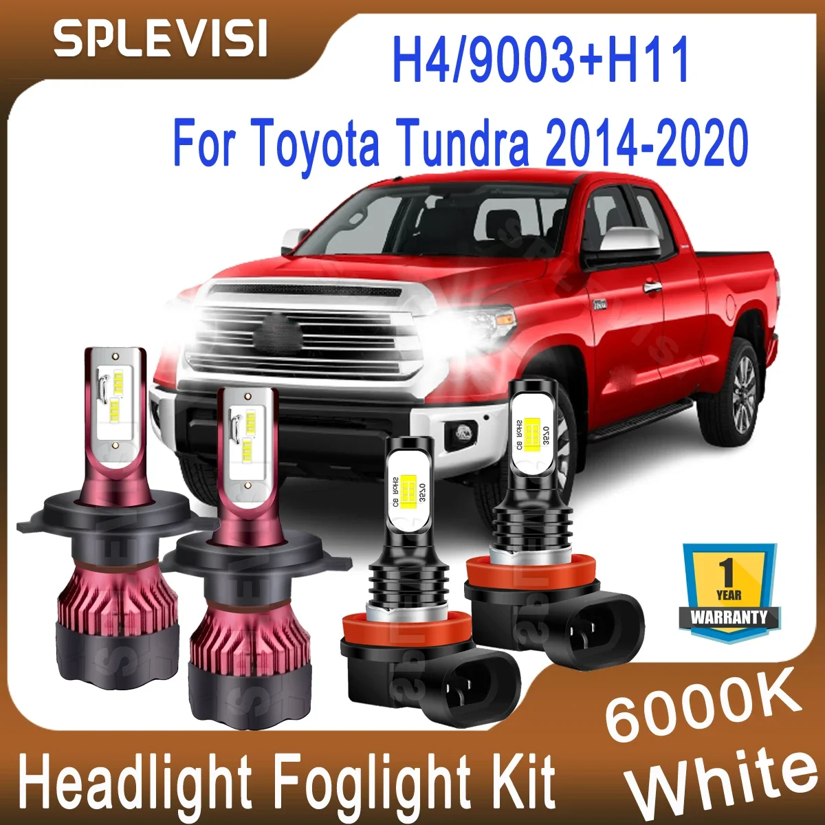 

2x 9003/H4 LED Headlight High Low Beam +2x H11 LED Foglight Kit Compatible For Toyota Tundra 2014 2015 2016 2017 2018 2019 2020