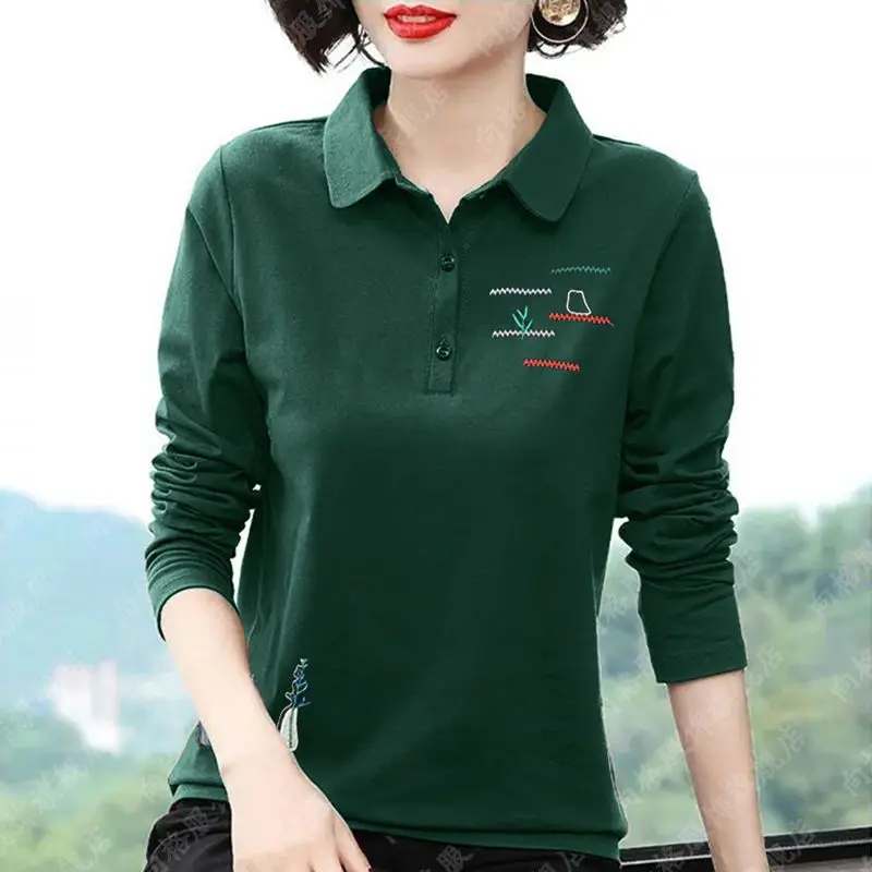 

Vintage Fashion Women Polo Shirts Spring Autumn New Korean Female Clothing Tees Cotton Long Sleeve Loose Pullover Casual Tops