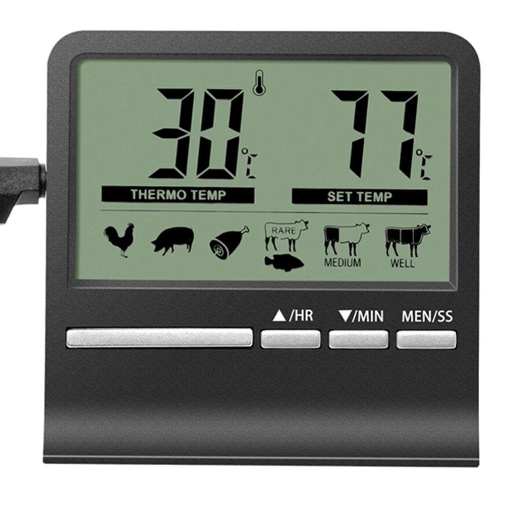 Digital Kitchen Cooking Thermometer with Timer & Metal Probe