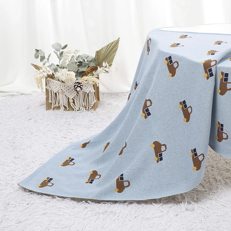 Baby Blanket Knit Infant Stroller Swaddling Super Soft Newborn Girls Bed Boy Crib Quilt Cute Cartoon Truck Plaid 90*70CM Covers