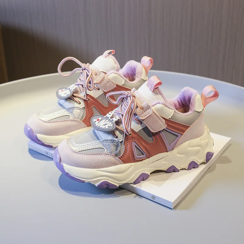 

Warm Baby Girl Sneakers Leather Kids Running Shoes Children's Plush Boys Footwear Sports Shoes Casual 2022 Winter New Fashion