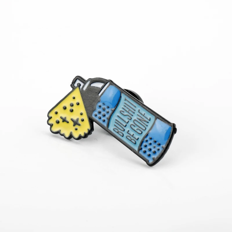 Creative Blue Spray Bottle BULLSHIT BE GONE Badge Brooch Pins Trendy Cartoon Alloy Enamel Lapel Pin Jewelry Gift For Friends