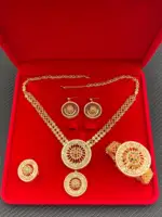 JRH Engagement Necklace Ring Bracelet Earring  Plated Golden Wedding Bridal Jewelry Sets For Women  Party African Dubai  Gift