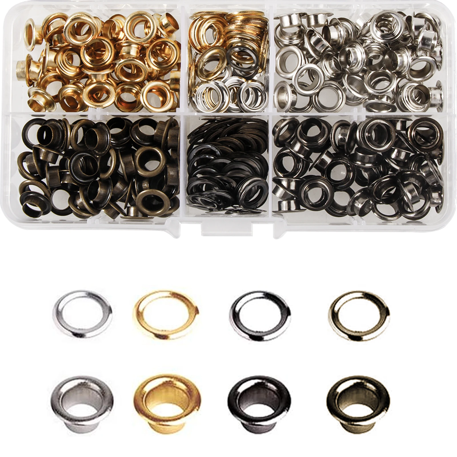 120/240Sets Grommets Eyelets 1/4 Inch(6mm) Metal Grommet Kit with Washers,4 Colors for Clothes, Leather, Canvas