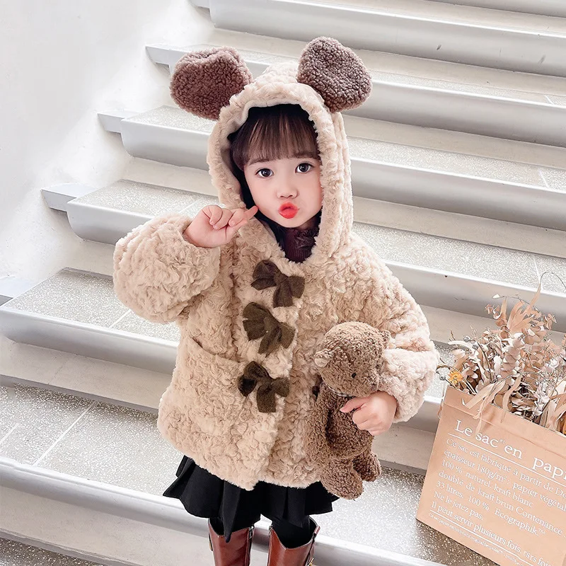 

Пальто для девочек, куртка, зимняя хлопковая ветровка, 2023 утепленная Высококачественная детская одежда для подростков с бантом