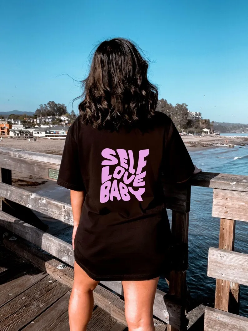 

Футболка Sugarbaby с надписью «Self Love», Симпатичные футболки, хлопковая Футболка в эстетике, модные повседневные топы с коротким рукавом, женская летняя футболка унисекс