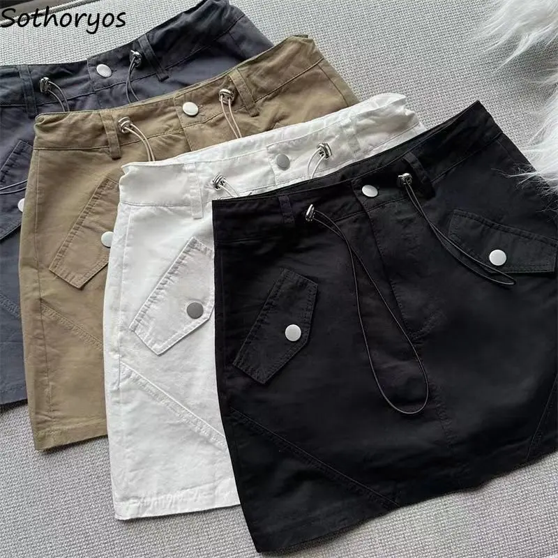 

Skirts Women Cargo Vintage Simple American Style Summer New Design Slim All-match A-line Fashion Solid Cool Streetwear Leisure