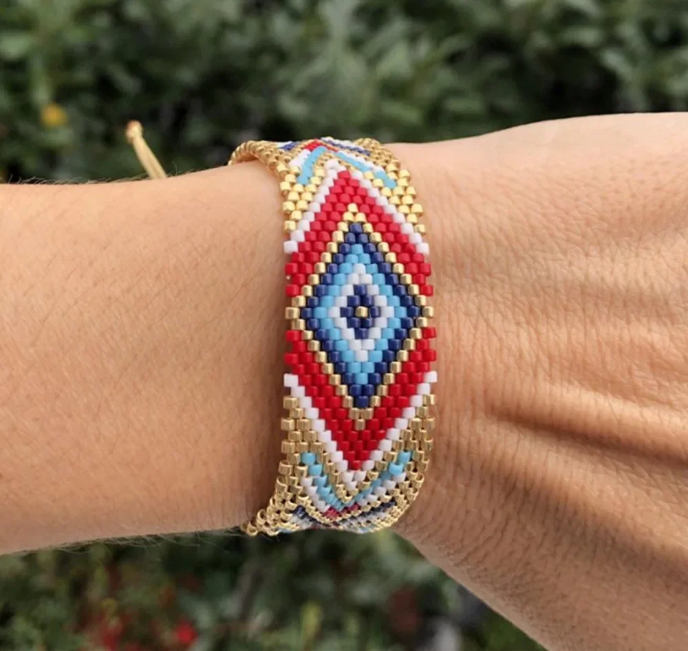 

Браслет с рисовым шариком ручной работы в богемном стиле модный простой волнистый глаз трендовый индивидуальный регулируемый браслет унисекс из бисера