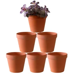 Set of 6 Terra Cotta Planter Pots with Drainage - Ideal for Flowers, Succulents, and Crafts (Red)
