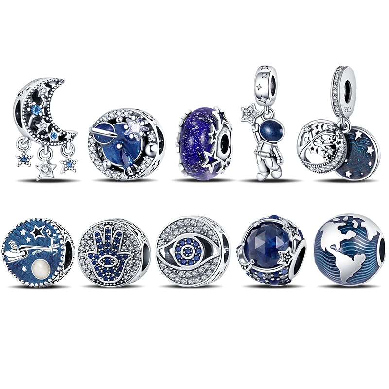 plata charms of ley 925 original fit original Pandach bracelet hot sale blue charms beads Silver Color pendant women diy jewelry 1