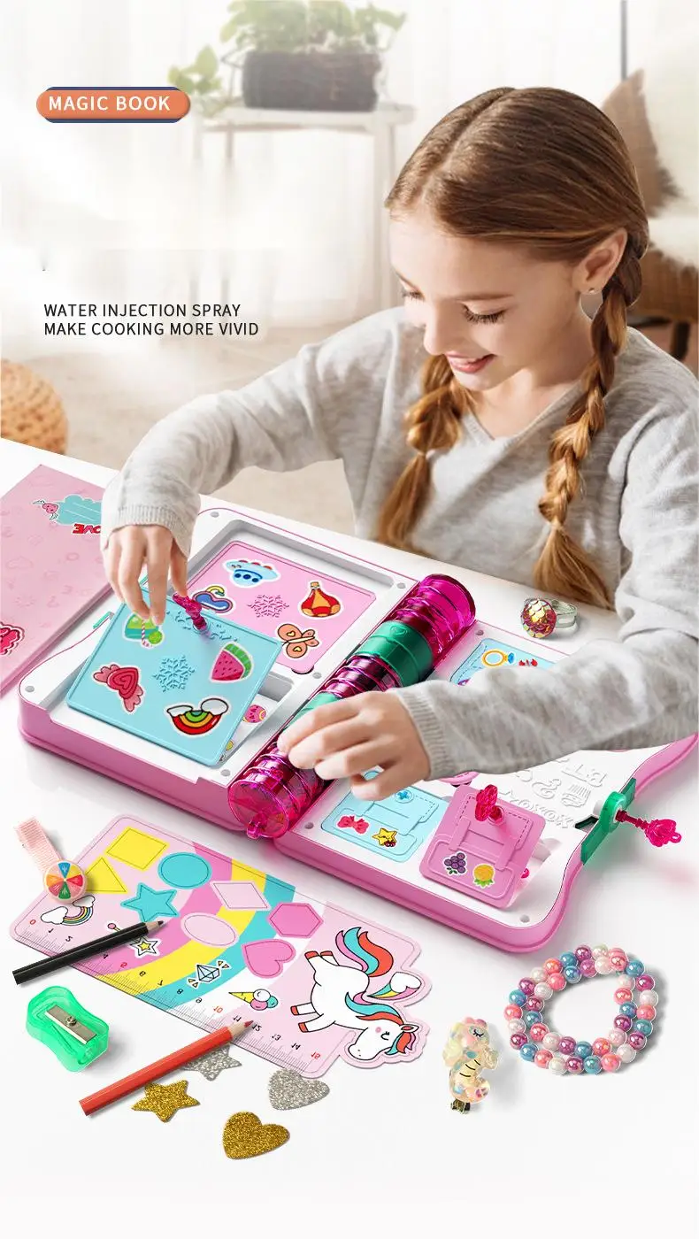 New Magic Book Stationery Set Cartoon Hairpin Pendant Sticker Children'S Play House Toy Gift For 3 - 7 Years Old Girls