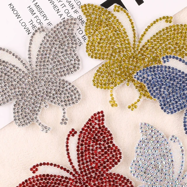 Iron on Rhinestones Bling Butterfly Decal Emblem for DIY