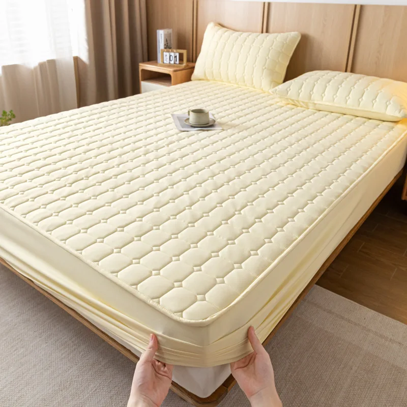 Winter Warm Quilted Mattress Cover Plush Thicken Soft Fit Sheet Single Double Queen Size Fitted Sheet With Elastic Band Sheet 5