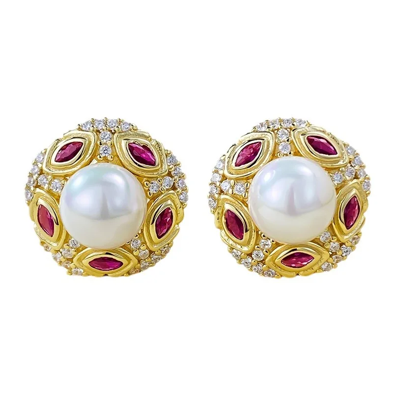 

2023 New 925 Silver Synthetic 7mm Pearl Ear Studs Fashionable Medieval Style Stylish and Simple