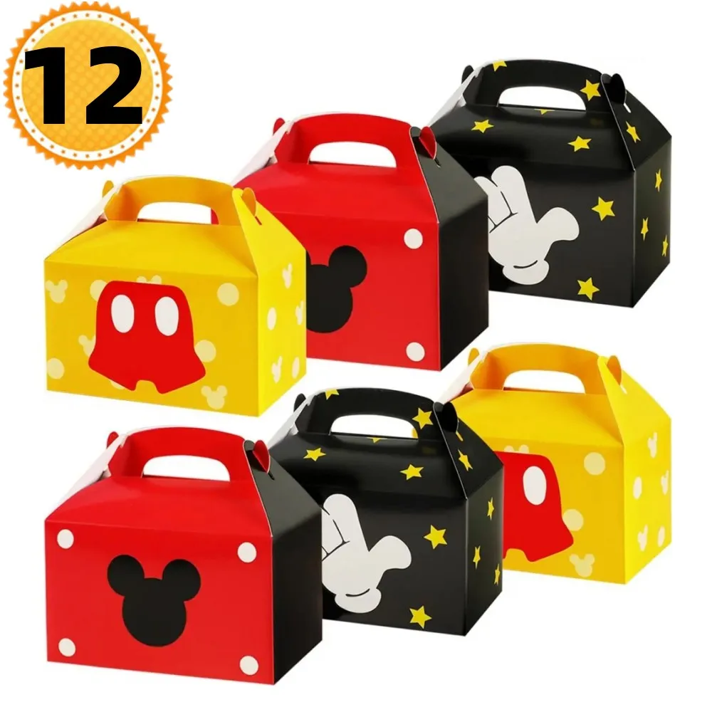 thumbnail image 1 of 12 cajas de regalo de Mickey Mouse, decoraciones para fiestas infantiles, cajas de papel para baby shower, cajas de dulces de Mickey con dibujos animados, suministros para fiestas de cumpleaños de niñ, 1 of 5
