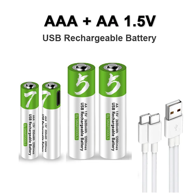 AA or AAA Batteries Rechargeable Type-C Lithium-Ion 1.5v 750-2600mWh Charger