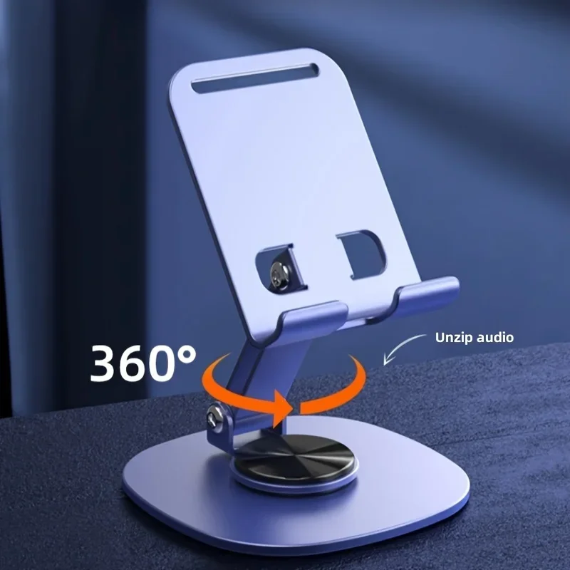 360 degree rotating metal phone stand - compact, foldable, portable - desktop stand for smartphones and tablets