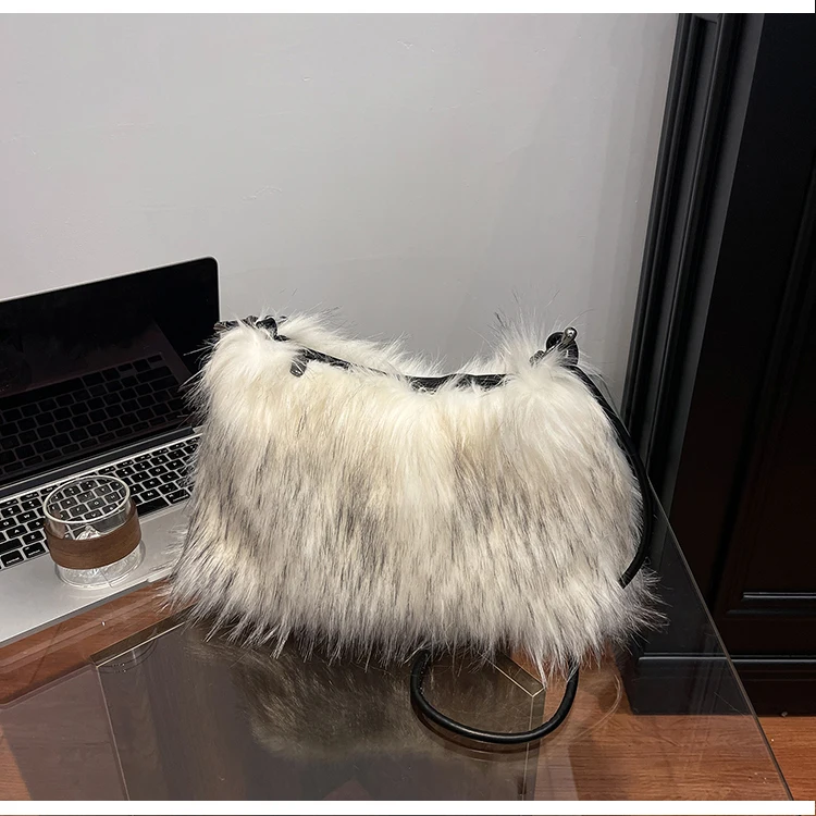Fluffy Plush Handbag Large Faux Fur Tote Bag Shoulder Handbag Solid Color Satchel Handbag for Women Ladies Work Travel Commuting