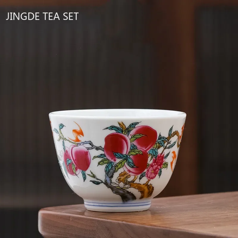 Retro Blue and White Nine Peach Cup Tiger Tea Cup Ceramic Master Tea Cup Household White Porcelain Tea Set Handmade Teacup