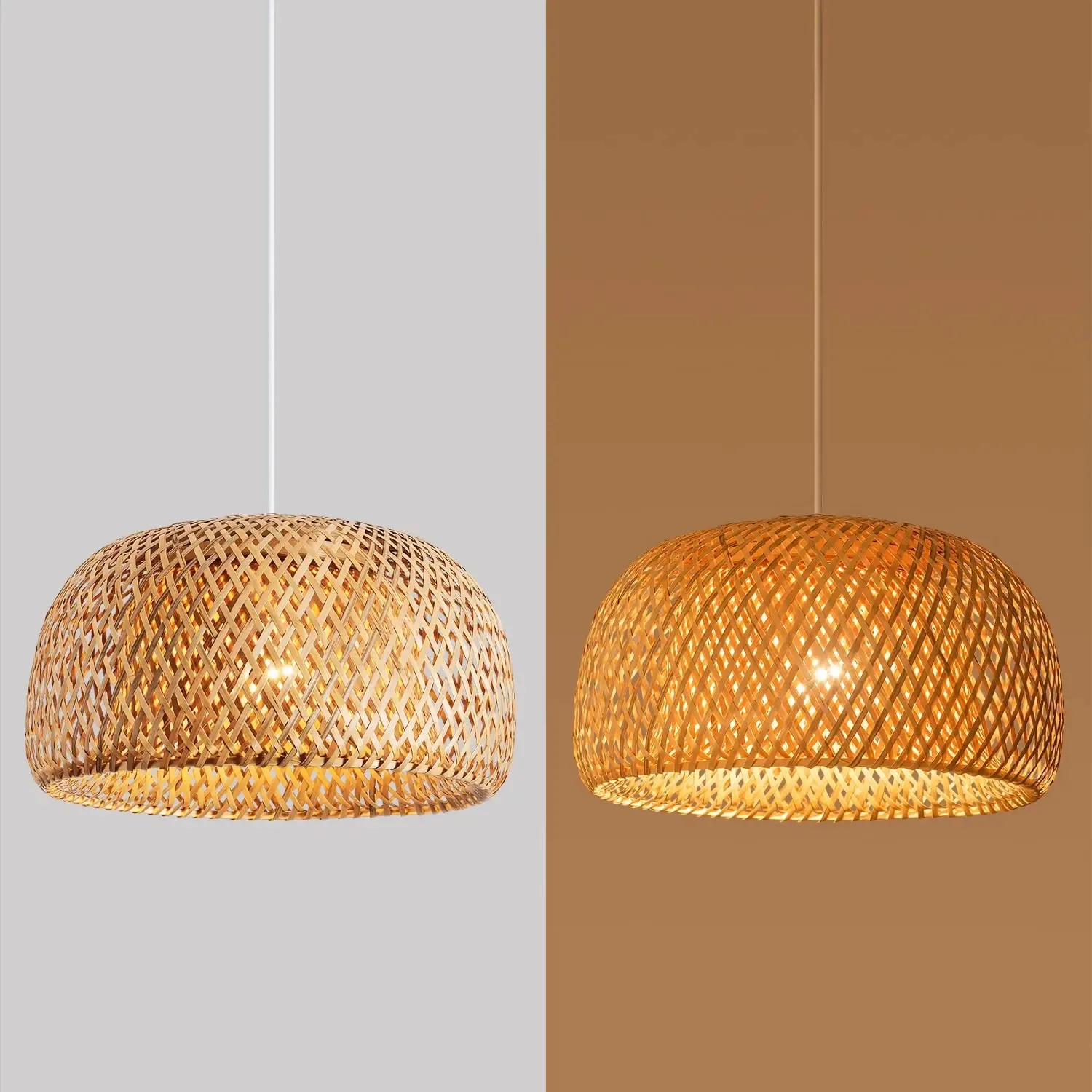 Bamboo Lantern Pendant Lamp Natural Rattan Wicker E27 Chandeliers Hand-Woven Bamboo Lampshades Lighting Fixtures Hanging Light 4