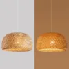 Bamboo Lantern Pendant Lamp Natural Rattan Wicker E27 Chandeliers Hand-Woven Bamboo Lampshades Lighting Fixtures Hanging Light 4