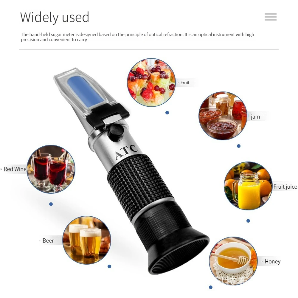 Alcohol Meter Handheld Alcohol Sugar Refractometer Tester Wine Concentration Meter Densitometer 0-25% Alcohol Beer 0-40% Brix Grapes