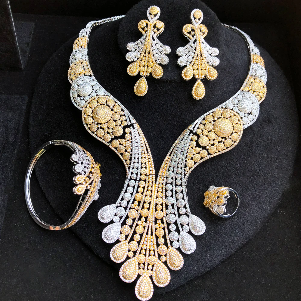 

Missvikki Original Luxury New 4PCS Necklace Bracelet Earrings Ring Jewelry Sets Cubic Zirconia For Woman Wedding Engagement